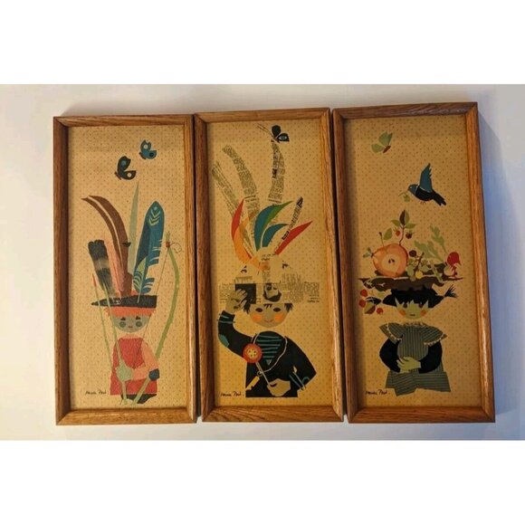 Manse Post Signed Prints Set of 3 Framed Childs Imagination Vtg Sweden 15x6.5 - Picture 1 of 13